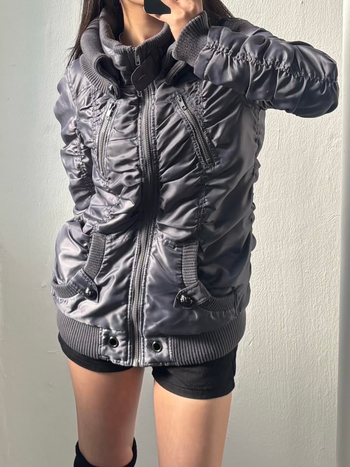 Shirring Detail High-neck Padded Jacket 상품이미지1