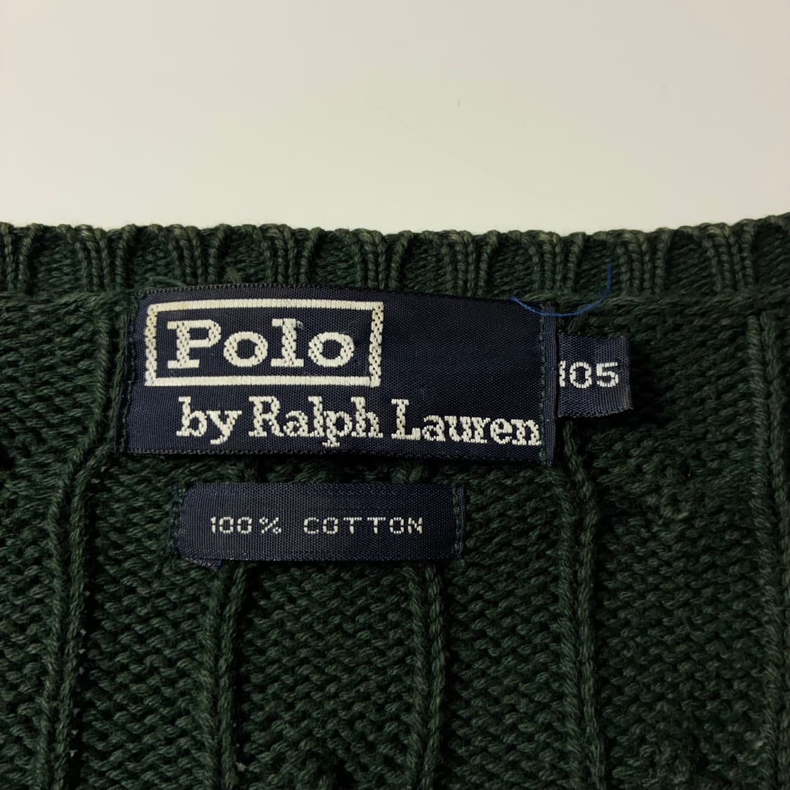 Polo  폴로 랄프로렌 자수 코튼 브이넥 그린 꽈배기 니트  상품이미지3