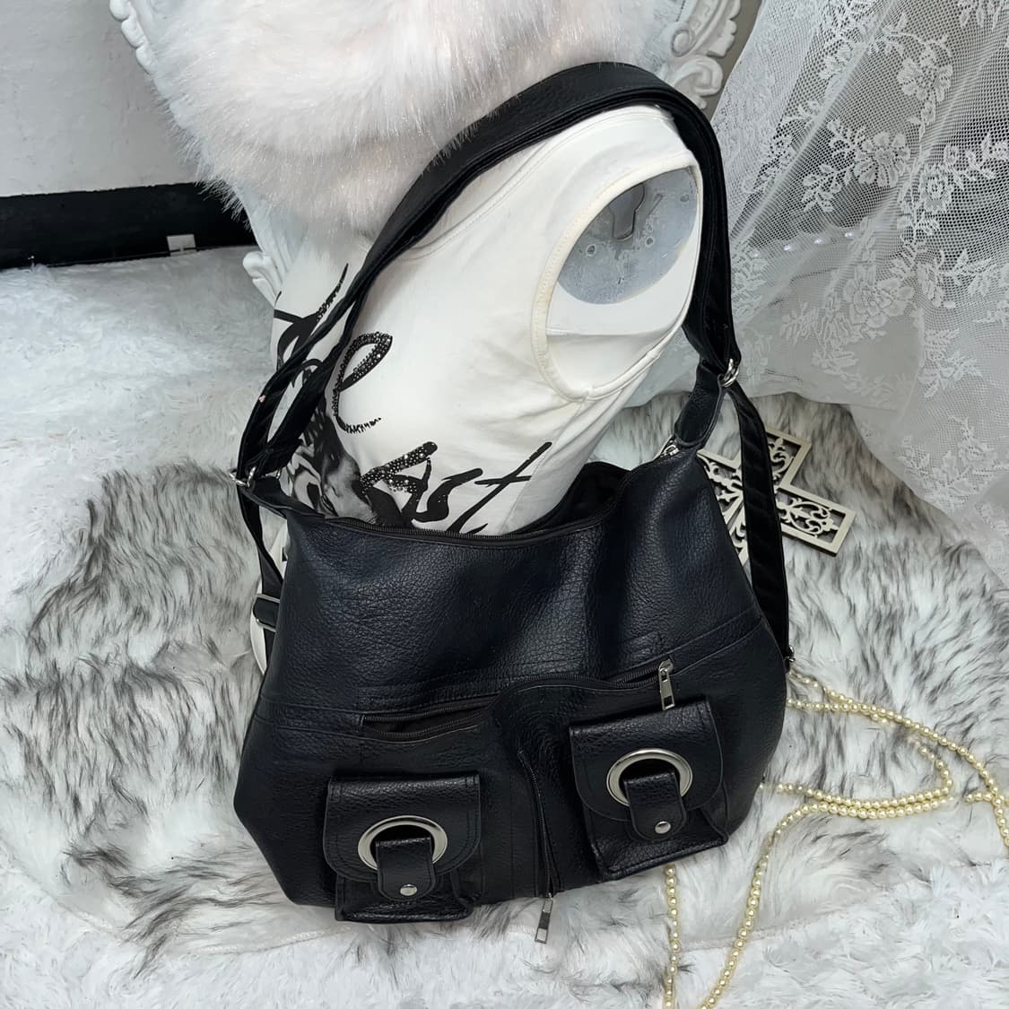 빈티지 블랙 더블포켓 백 상품이미지1