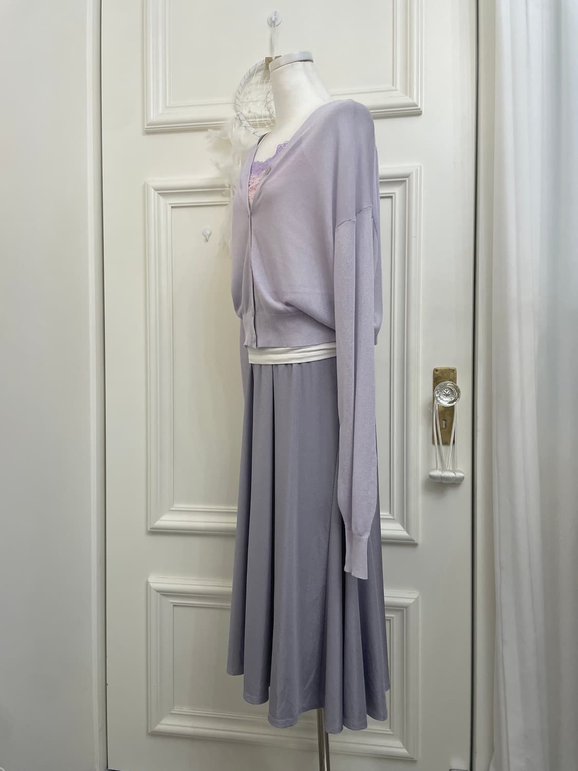 lavender basic long banding skirt 상품이미지7