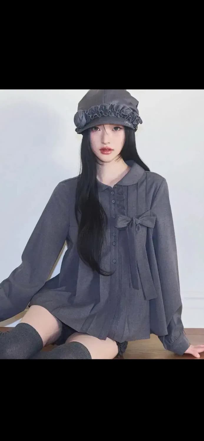 일리고 리본 플리츠 블라우스 상품이미지1