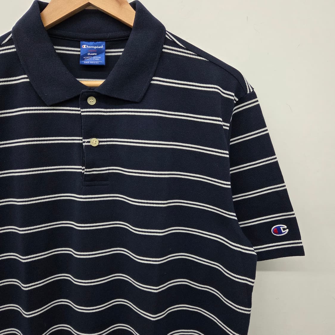 챔피온 스트라이프 반팔 카라티 네이비 남m 상품이미지3