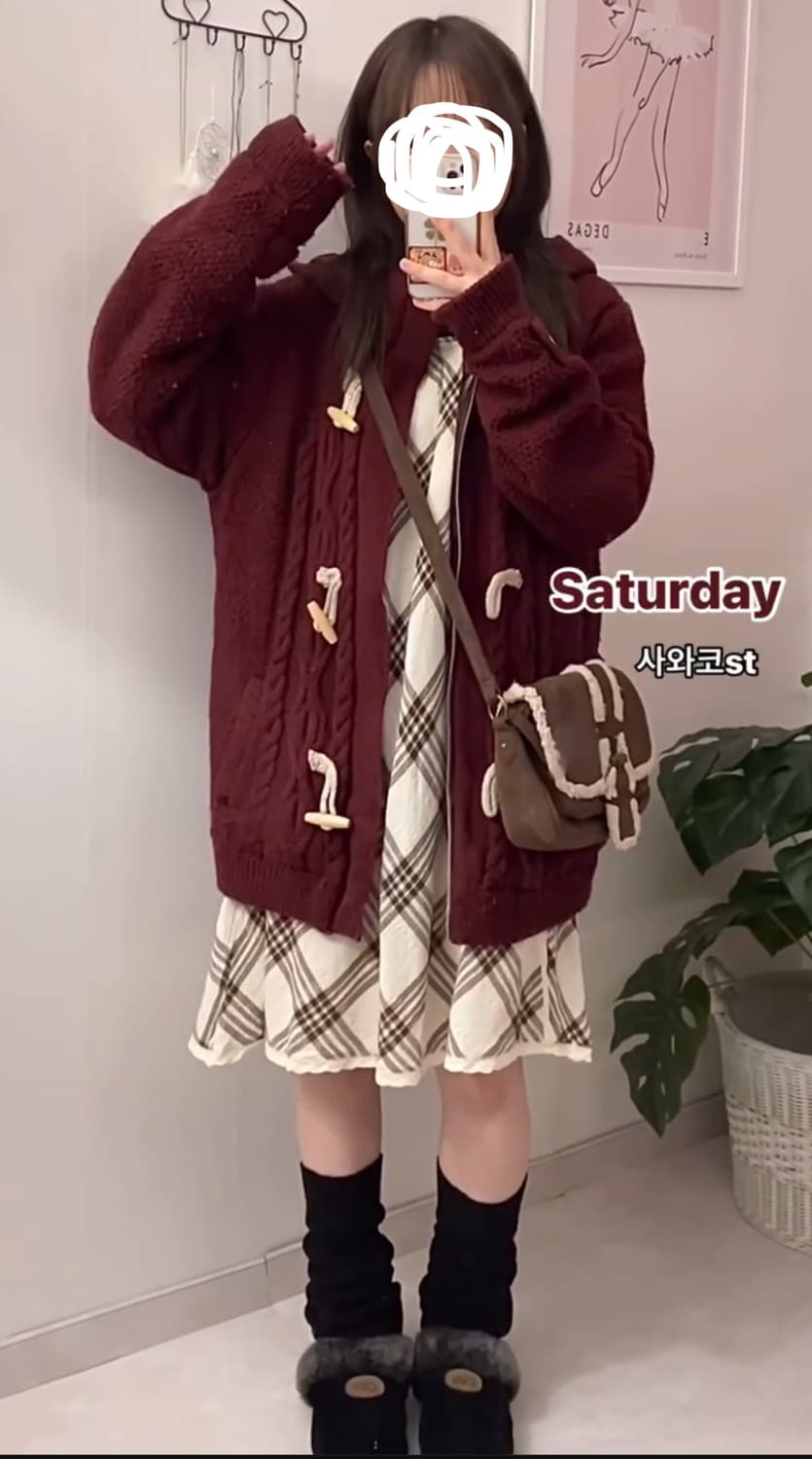 떡볶이 가디건 꽈배기 떡볶이 코트 빈티지모리걸 버건디 상품이미지1