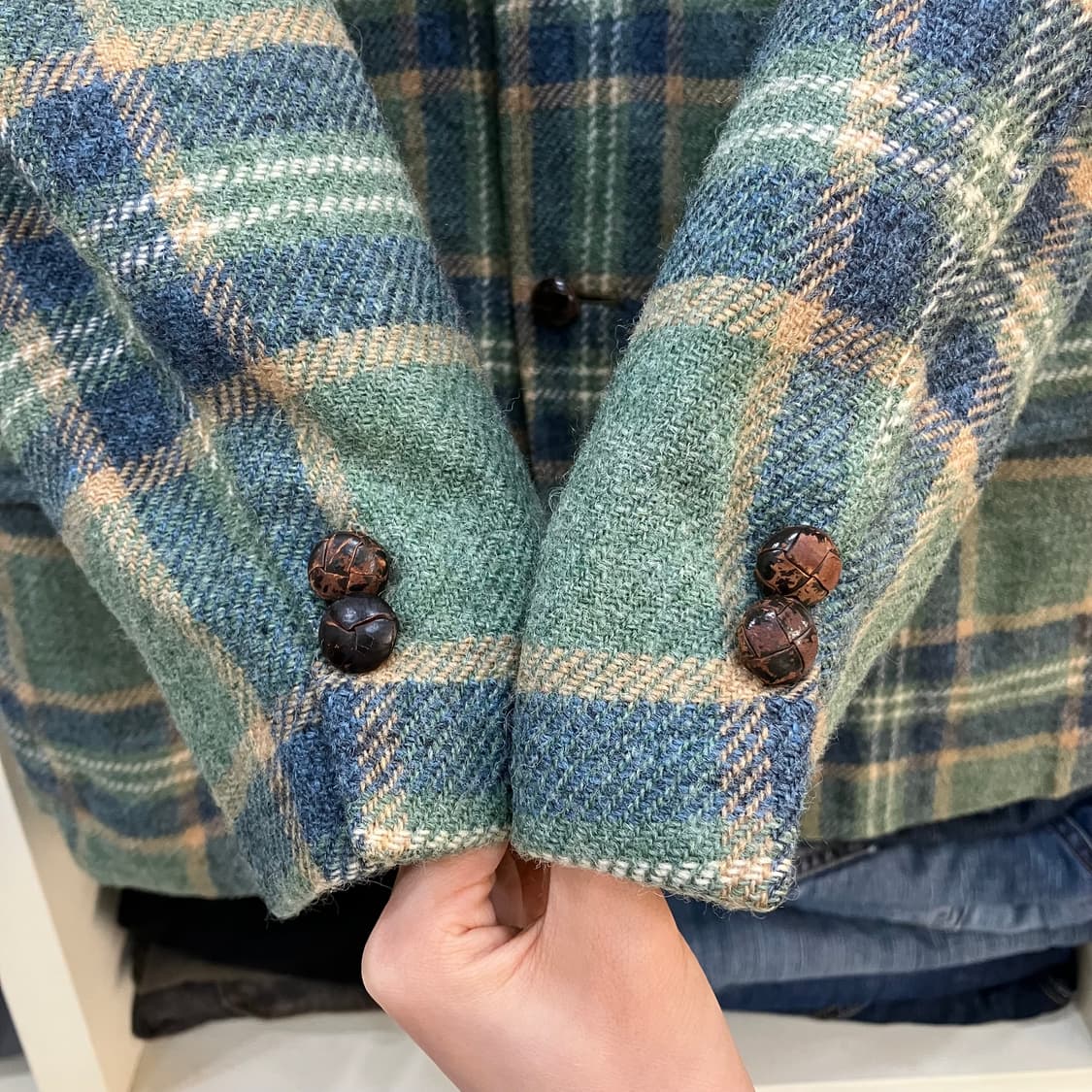VTG 싱글버튼 울 체크 블레이저 상품이미지4