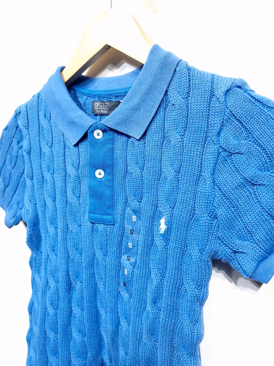 [새상품]폴로랄프로렌 케이블 니트 반팔카라티 블루 상품이미지3
