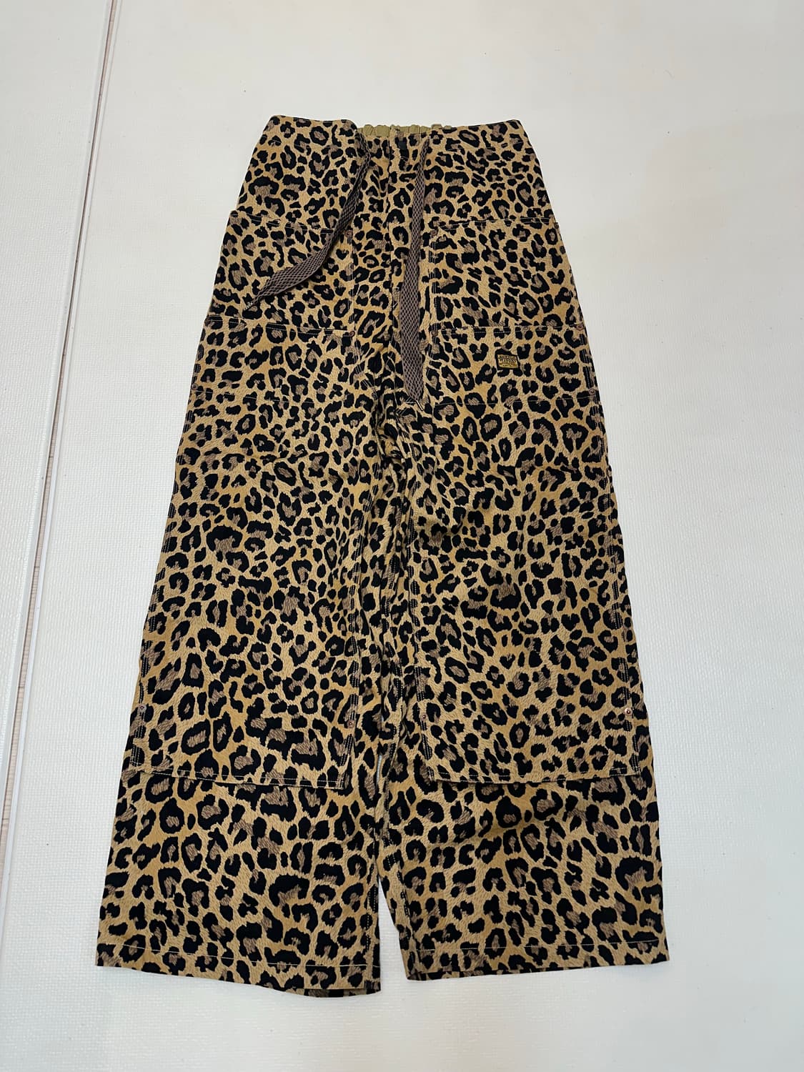 캐피탈 코튼 헤링본 레오파드 프린트 더블니 이지 배기 팬츠 브라운 상품이미지1