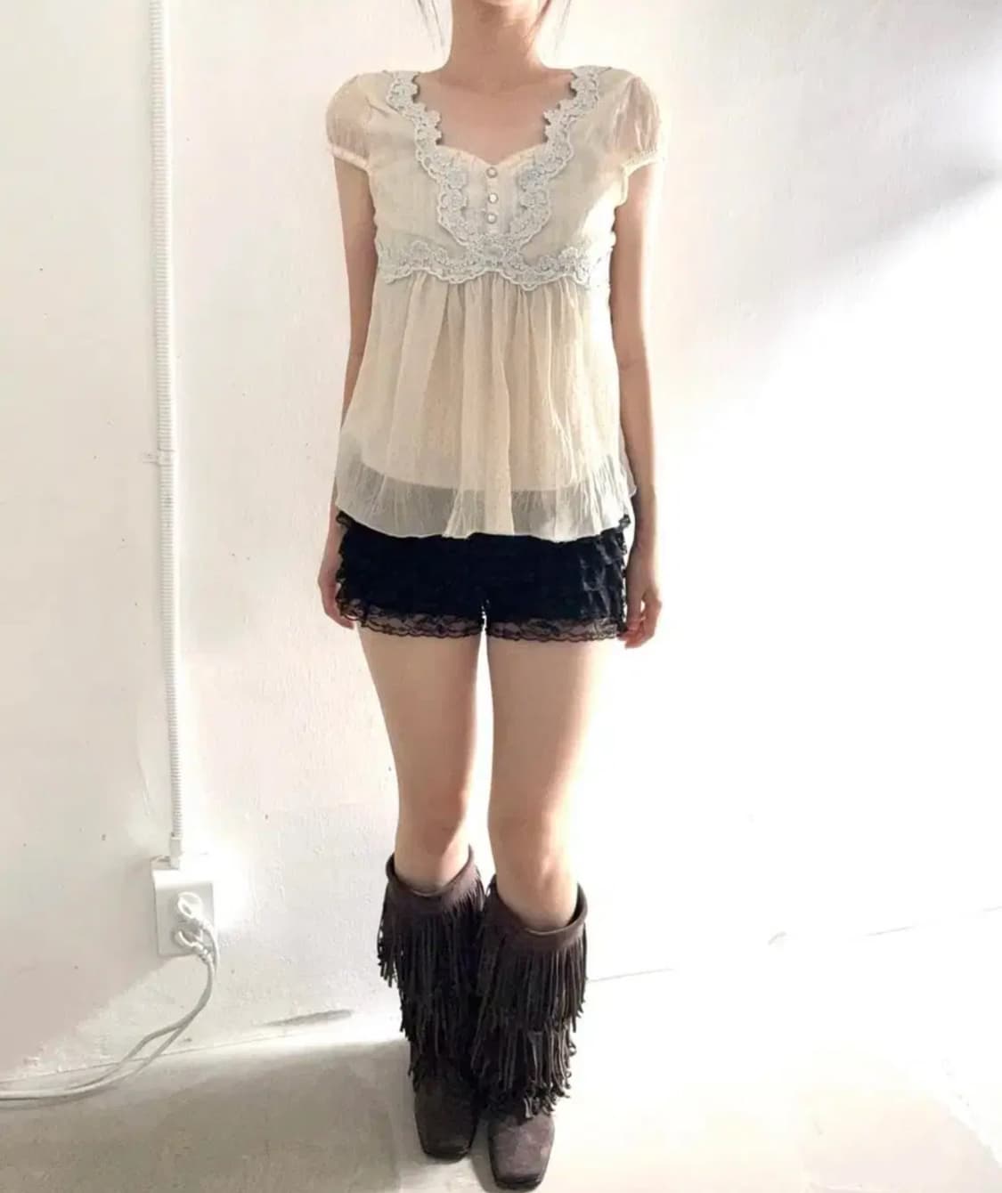 빈티지 밈 mim 반팔 레이어드 레이스 블라우스 페어리 갸루 상품이미지4