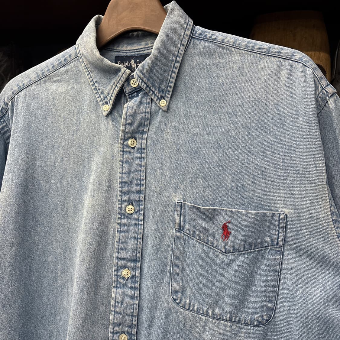 90s 폴로 랄프로렌 Big Shirt 라인 헤비 데님 셔츠 N1015 상품이미지6