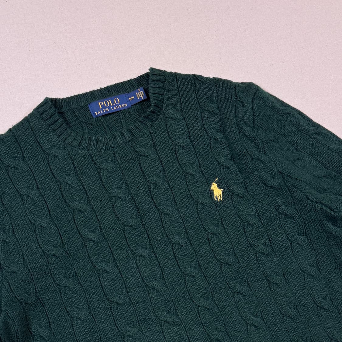 S) 폴로 랄프로렌 케이블 꽈배기 라운드넥 니트 그린 상품이미지4