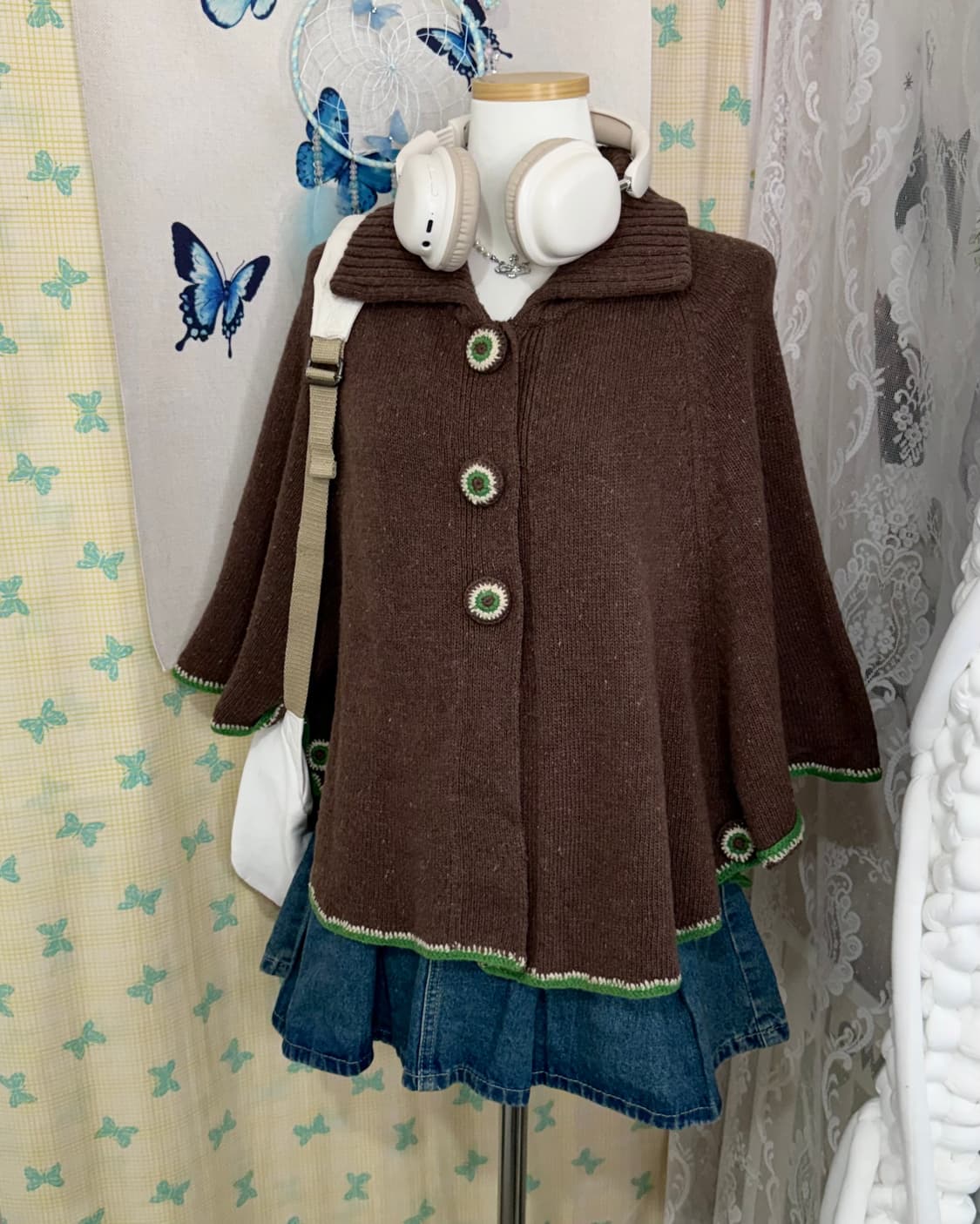 브라운 & 그린 초코나무숲 케이프 니트 가디건 상품이미지2