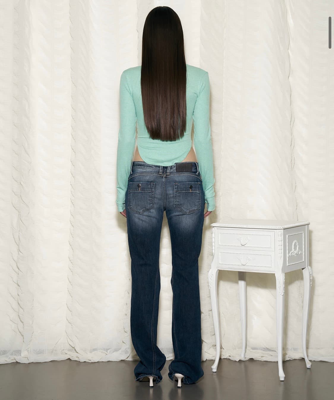 새상품) 플리즈노팔로우 25빈티지 워싱부츠컷 데님(블루) 에스파 닝닝바지 상품이미지3