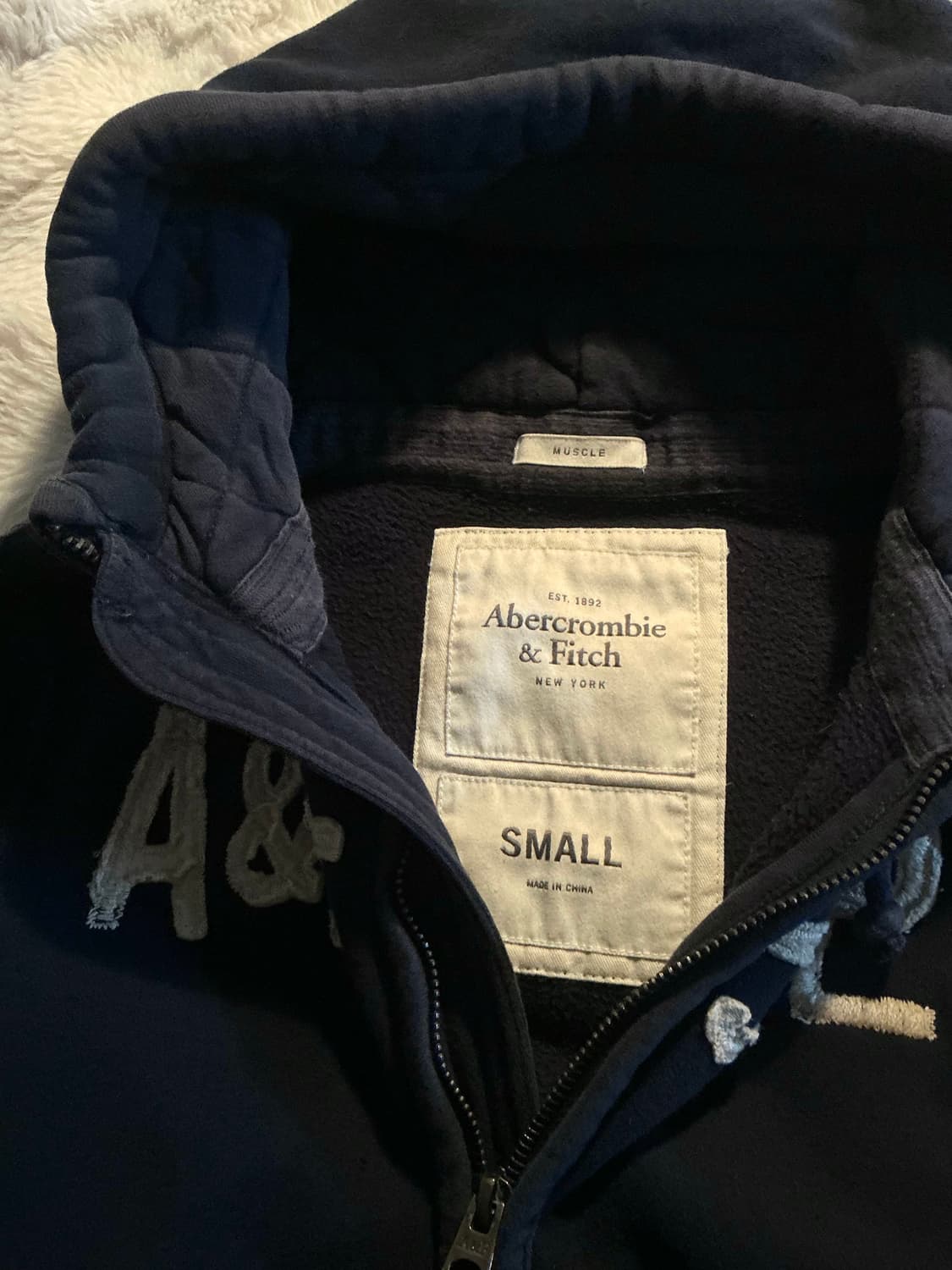 아베크롬비 기모 후드집업 네이비 크림 상품이미지2