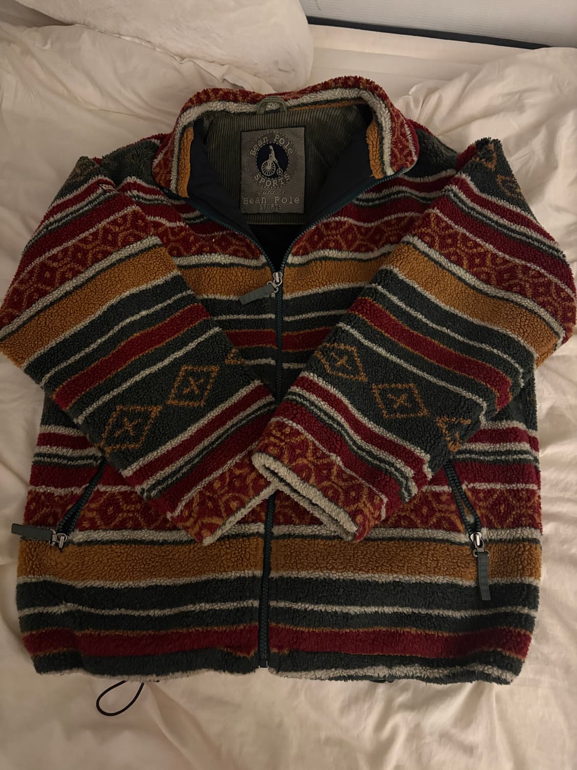 90‘빈티지 빈폴 레드그린 에스닉 스트라이프 플리스 후리스 상품이미지1