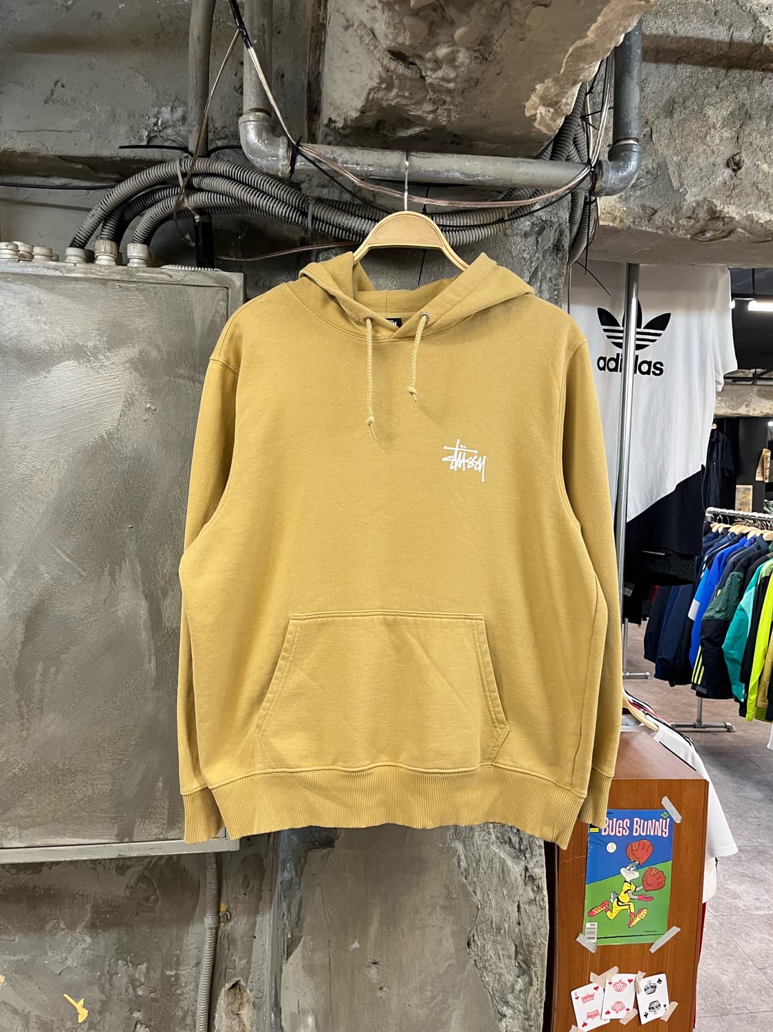 스투시 베이직 로고 기모 후드티 옐로우 M #csz2752 상품이미지2