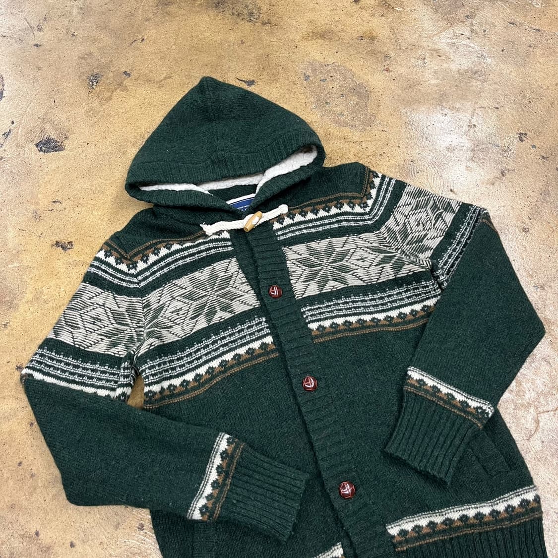 딥 그린 더플 떡코 후드 양털 니트 가디건  상품이미지1