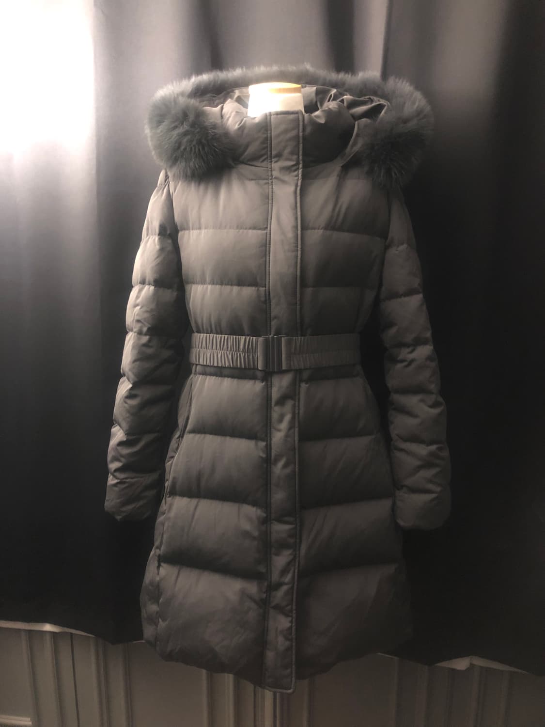 로엠 폭스퍼 벨티드 덕다운 롱패딩 그레이 M 상품이미지2