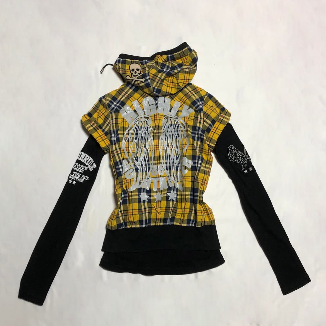 날개 레터링 체크 후드 집업 옐로우 상품이미지1