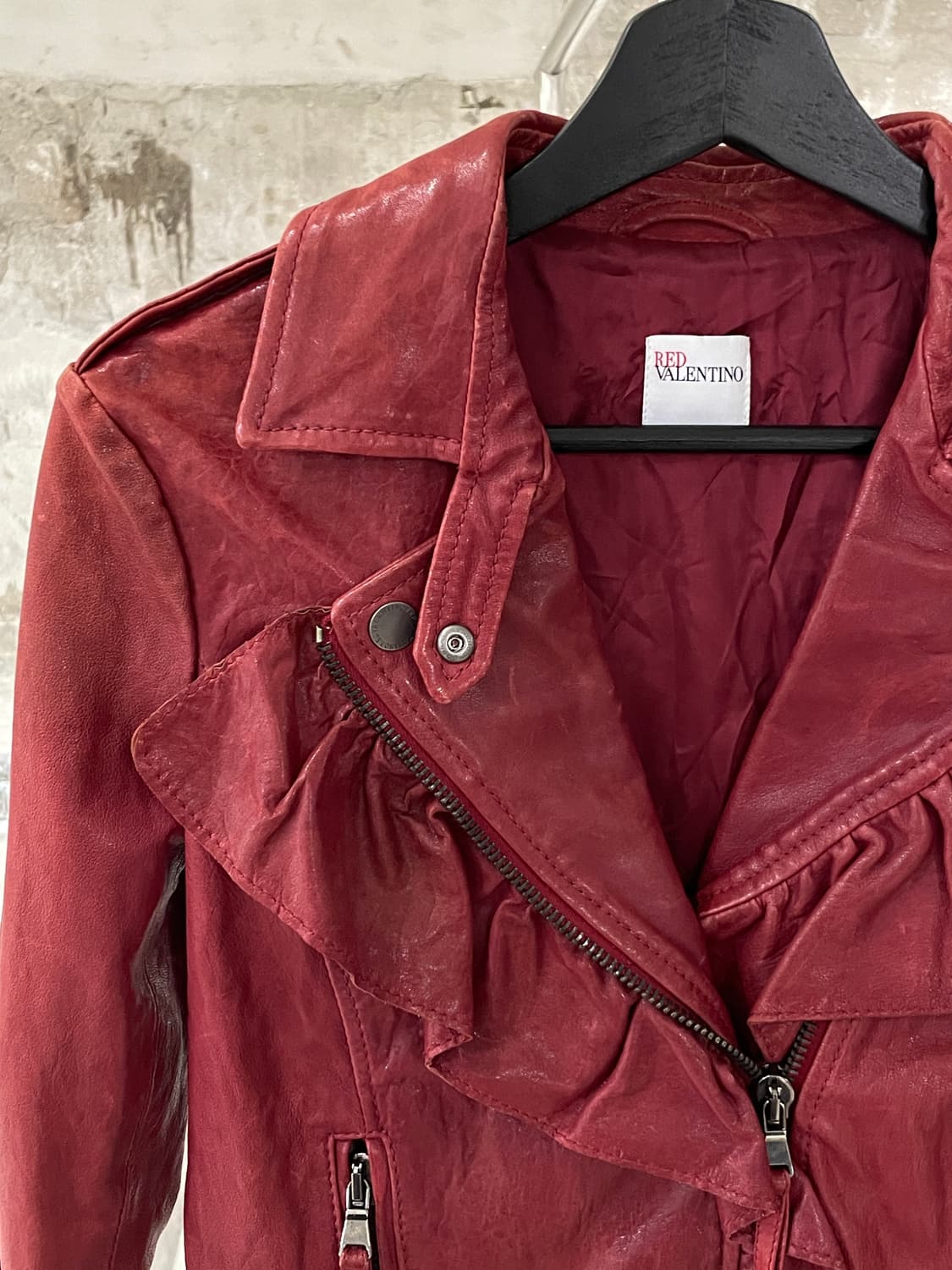 레드 발렌티노 레드 프릴 글로시 램스킨 레더 자켓  상품이미지2
