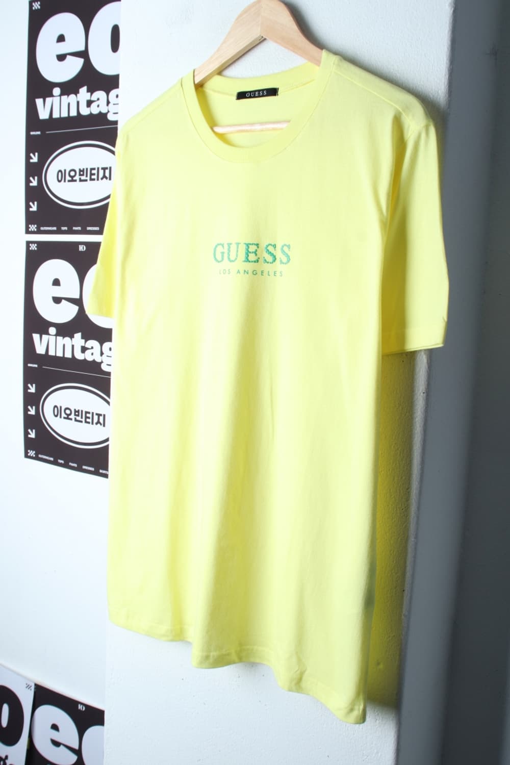 (XL-2XL) 게스 반팔 티셔츠 레터링 노랑 레몬 올드스쿨-H32866 상품이미지1