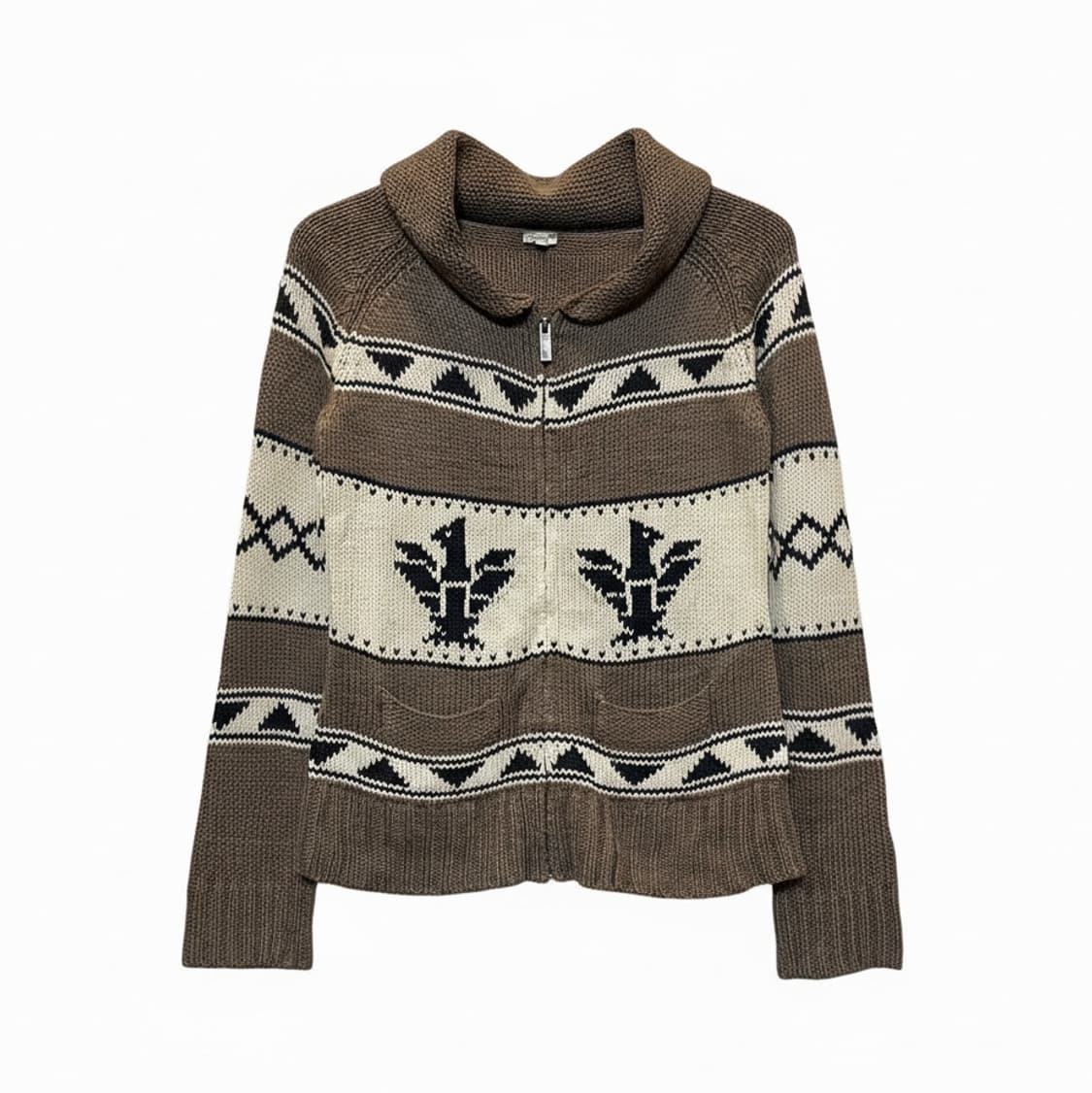 USA VINTAGE 코위찬 니트 집업 가디건 독수리 패턴 디테일 브라운 상품이미지1