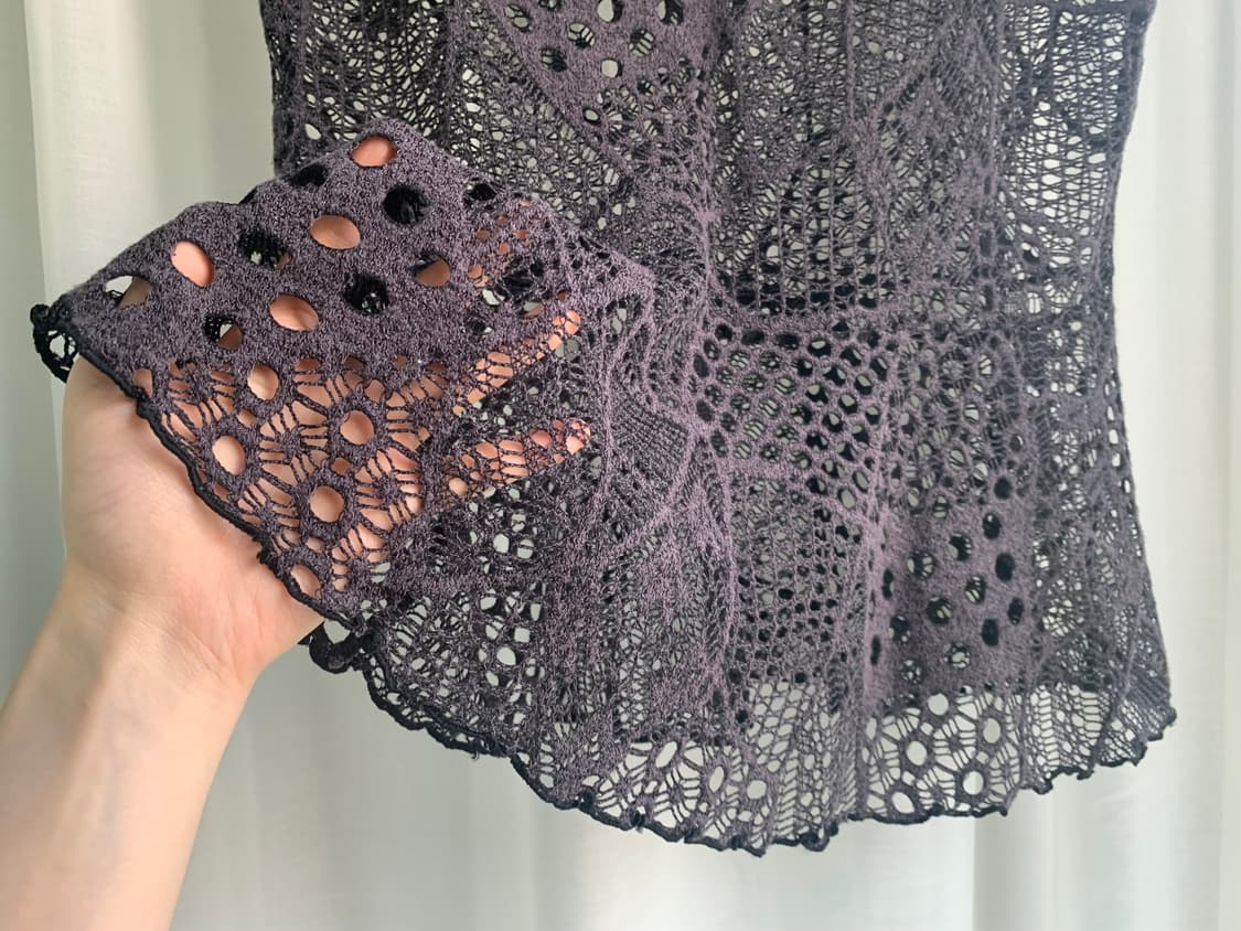 Charcoal Lattice Cap Sleeve Top 상품이미지4