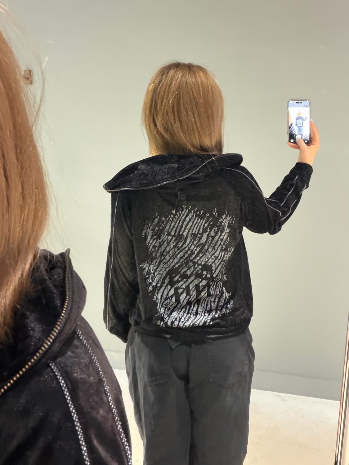 Algonquins printing velvet hood zip-up 상품이미지2