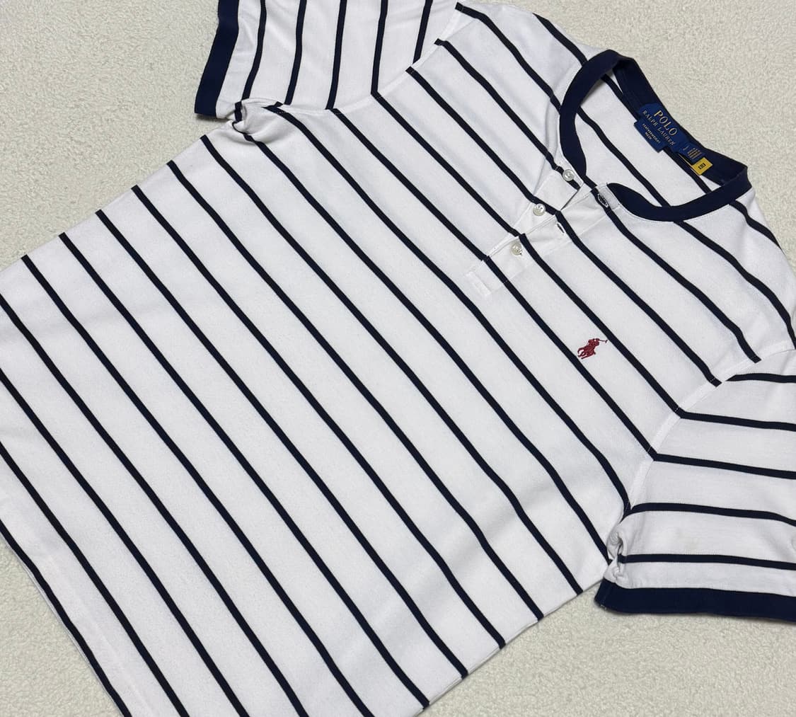 폴로 랄프로렌 스트라이프 화이트 네이비 반팔 (QR) 상품이미지3