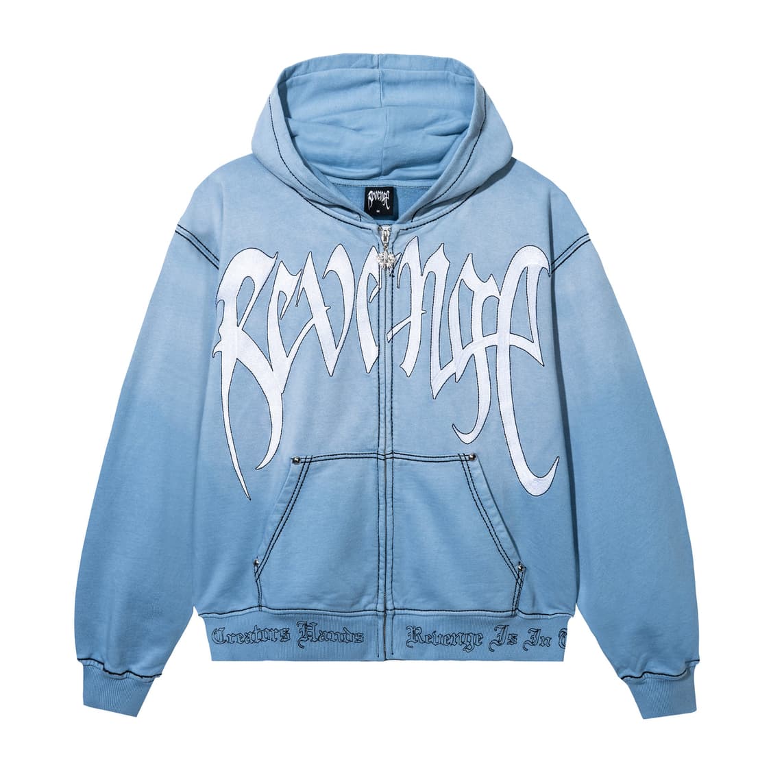 [M] REVENGE 리벤지 자수 후드 집업 워시드 베이비 블루 화이트 상품이미지1