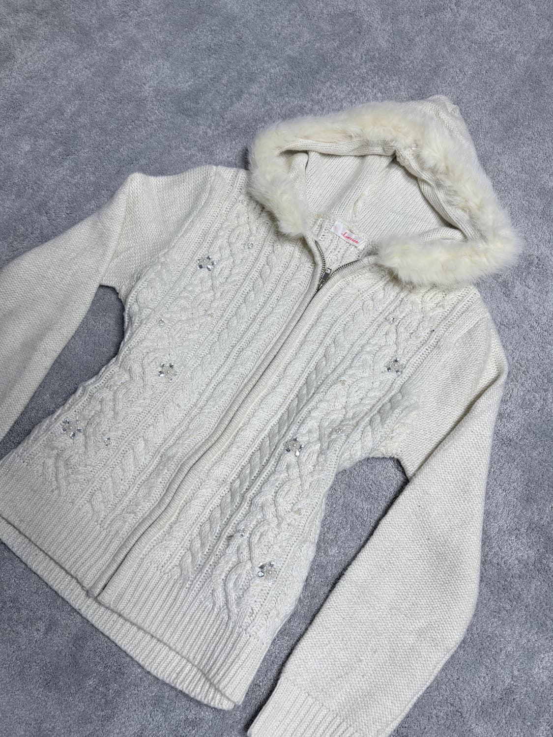 Vintage 00's gyaru & punk fur hood knit  상품이미지2