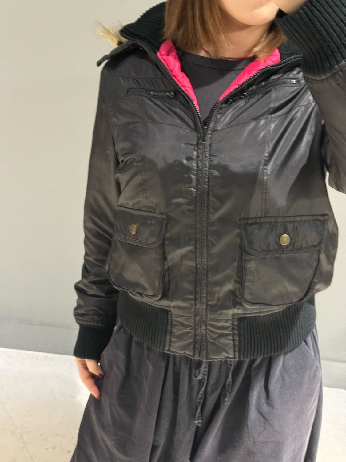 hot pink point fur trimming padding 상품이미지4