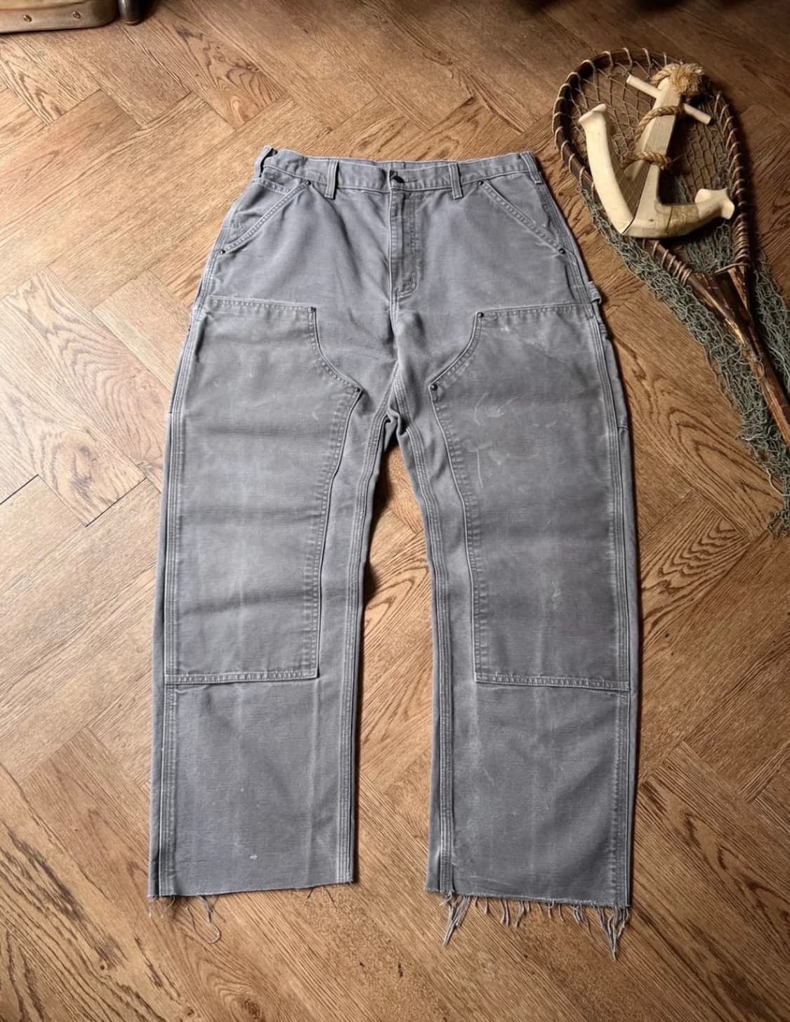 칼하트 USA 빈티지 워싱 차콜그레이 더블니 워크팬츠 33 상품이미지1