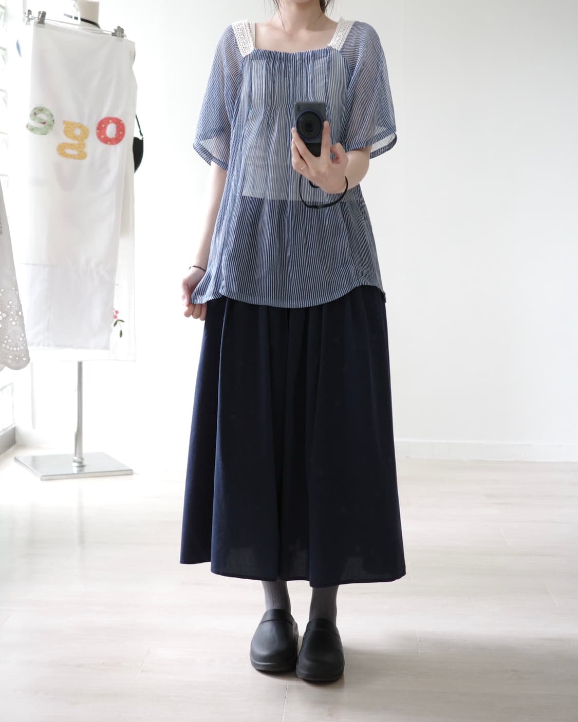 Romantic crochet blue striped blouse 상품이미지5