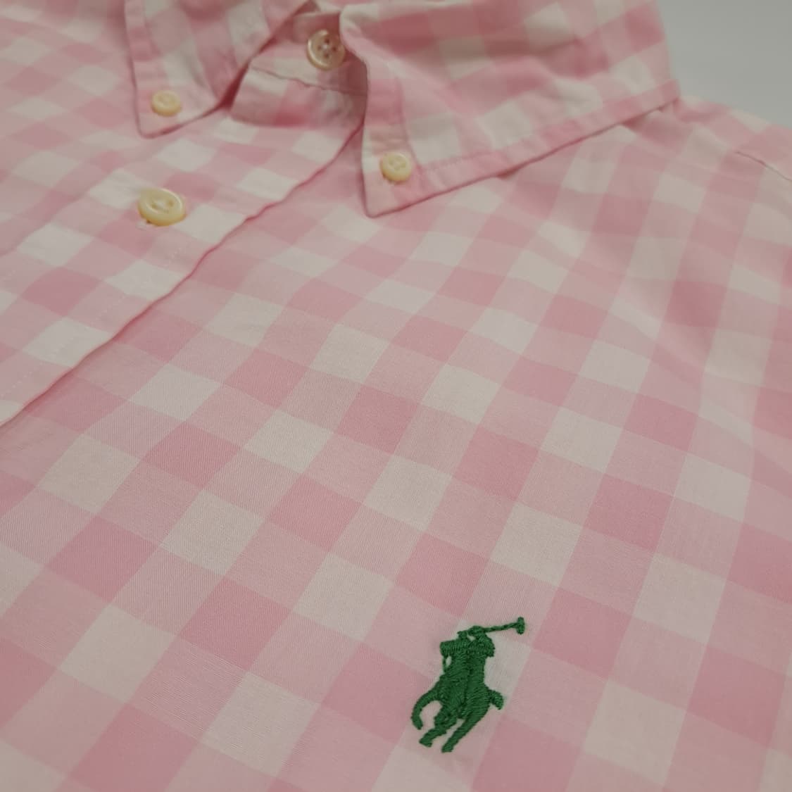 Co559 XL 폴로 랄프로렌 핑크화이트 깅엄체크 반팔 셔츠 남방 상품이미지4