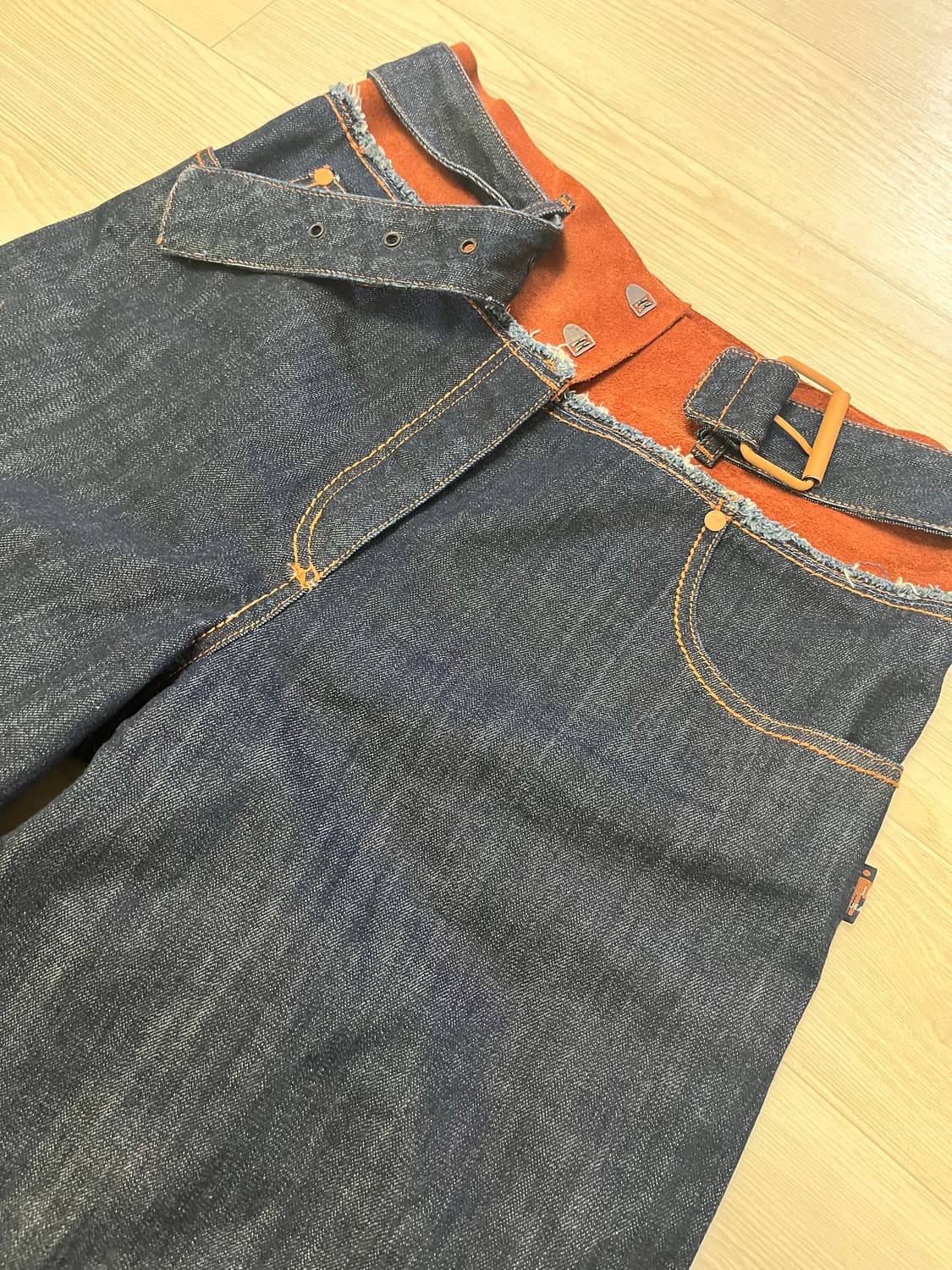 27 장폴고티에 레더 웨이스트 벨트 슈퍼 와이드 데님 팬츠 상품이미지4