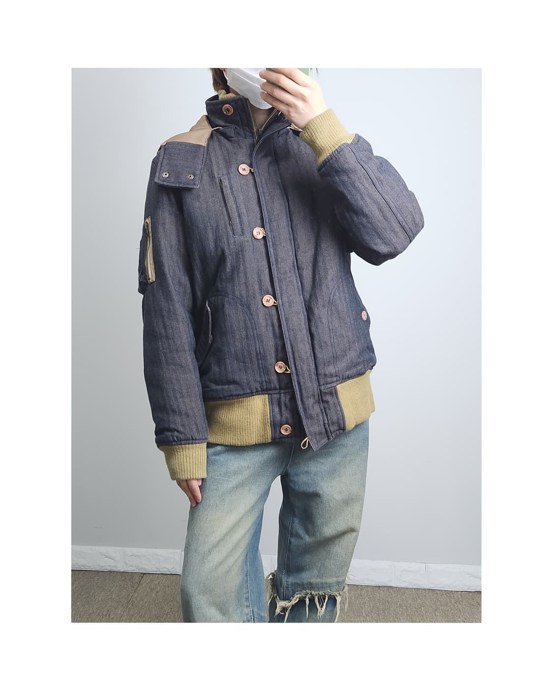 헤링본 후드 패딩점퍼 상품이미지1