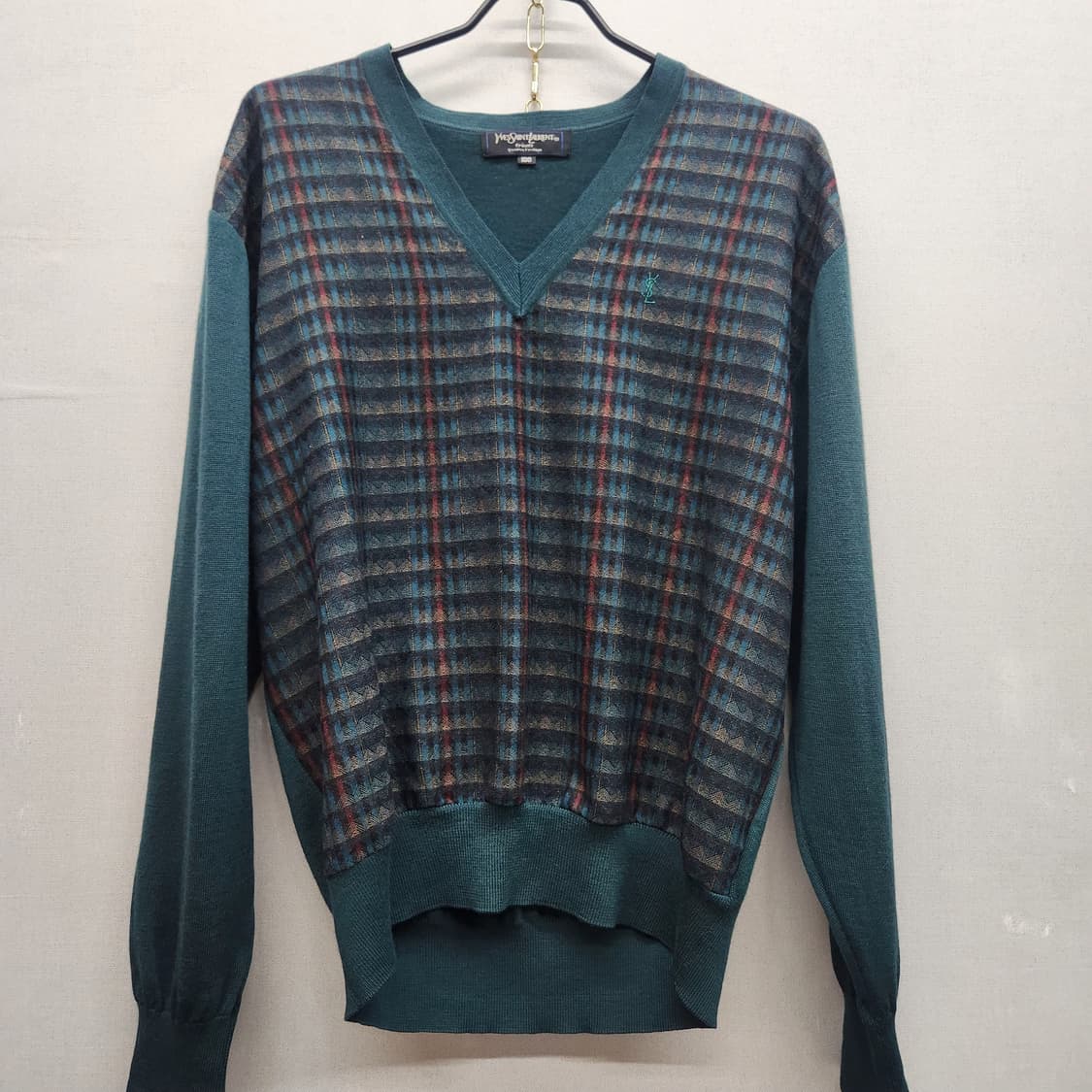 입생로랑 체크패턴 뉴울 빈티지 디자인 니트100(L) 남여공용 상품이미지1