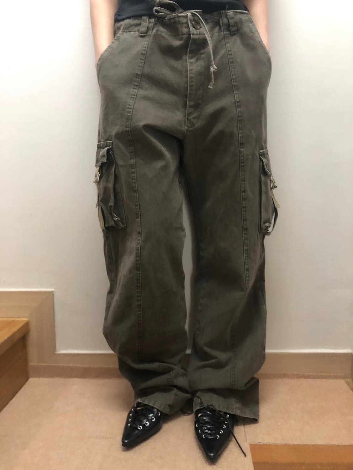 빈티지 카키 포켓  데님 워싱 팬츠 상품이미지2