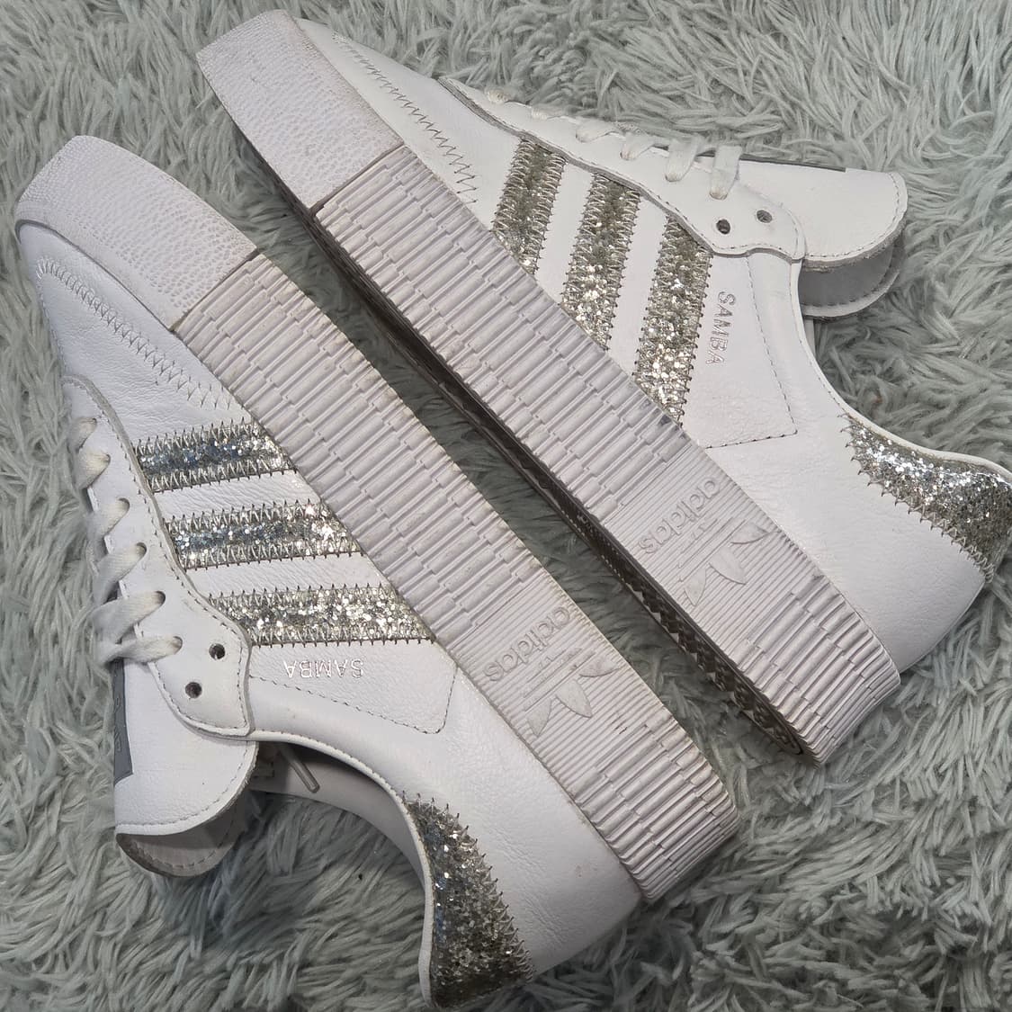 3q-9:아디다스 삼바 로즈 글리터 화이트 실버 (225mm)-ss급 상품이미지7