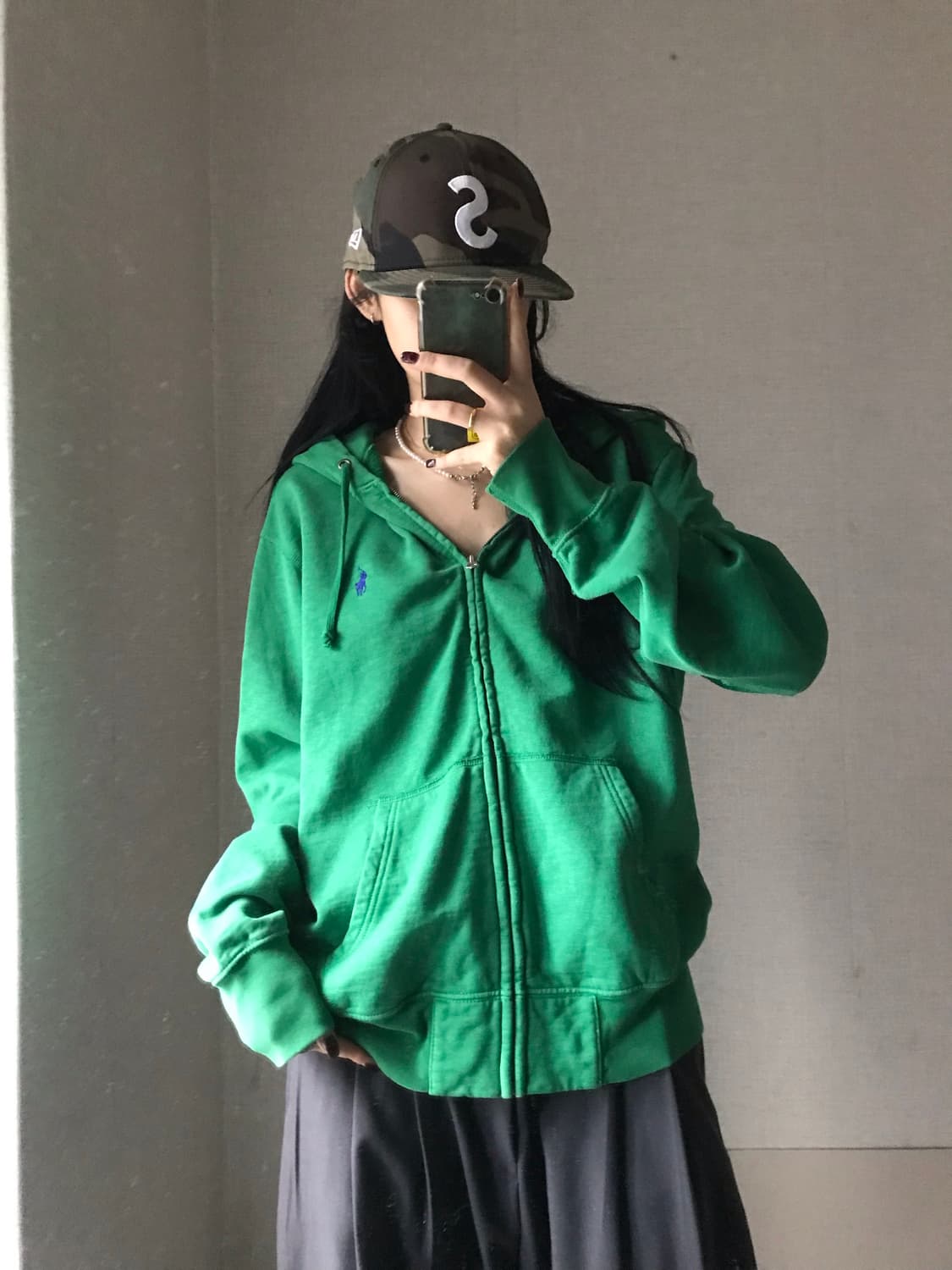 폴로 그린 오버핏 후드집업 상품이미지2