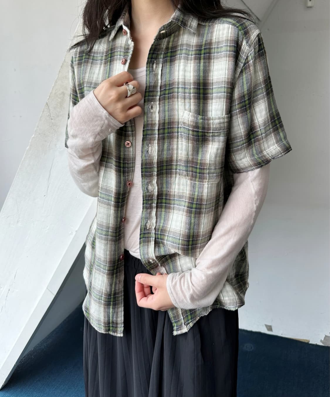 Cotton gauze fabric check shirt 상품이미지3