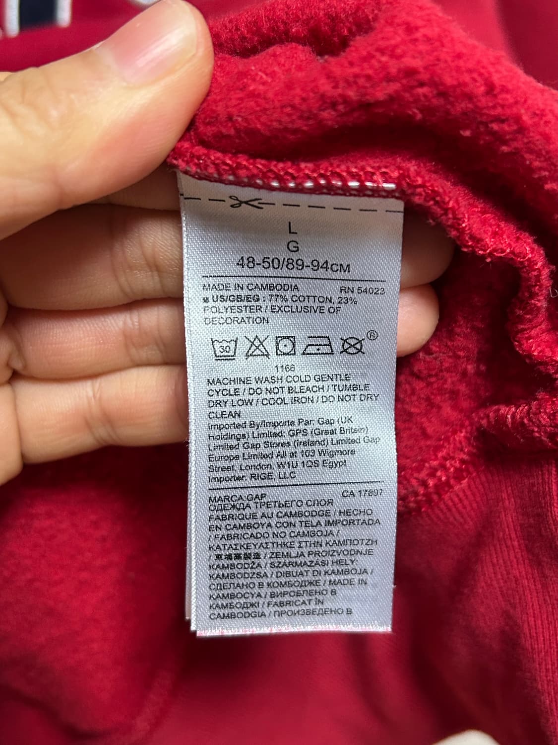 GAP 갭 빨간색 기모 후드티 L 상품이미지4