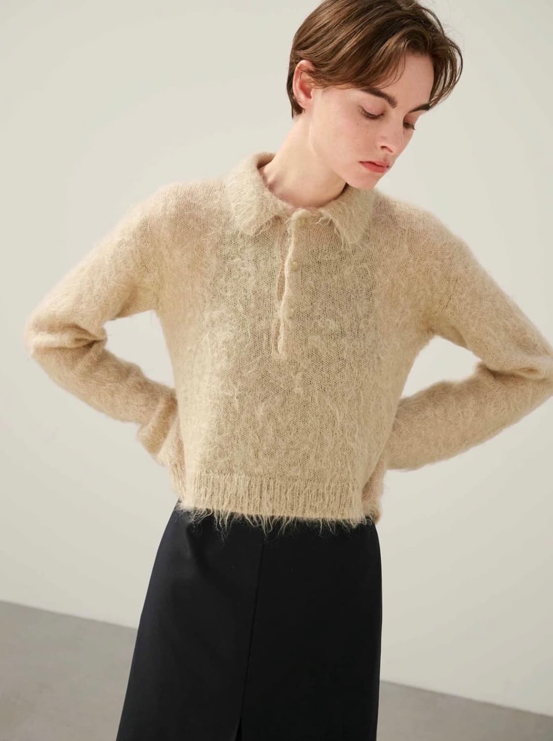 오라리 모헤어 폴로니트 베이지 0사이즈 상품이미지1