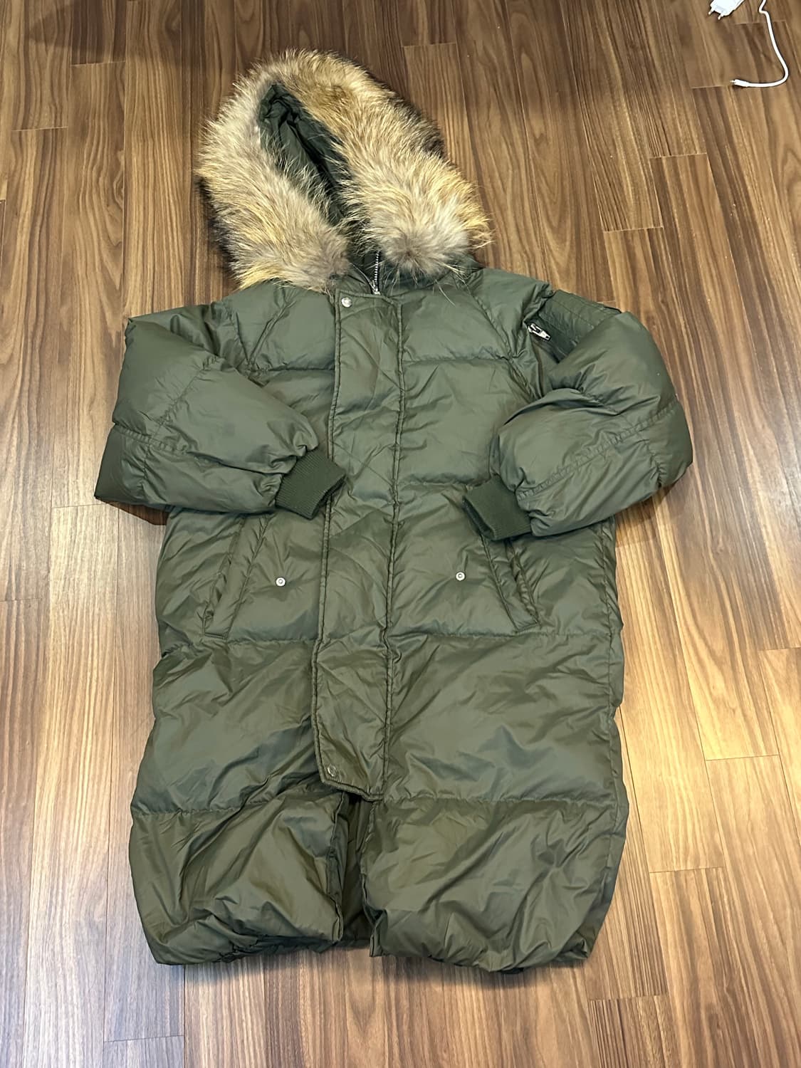 NANING9 카키 털모자 롱패딩 상품이미지2