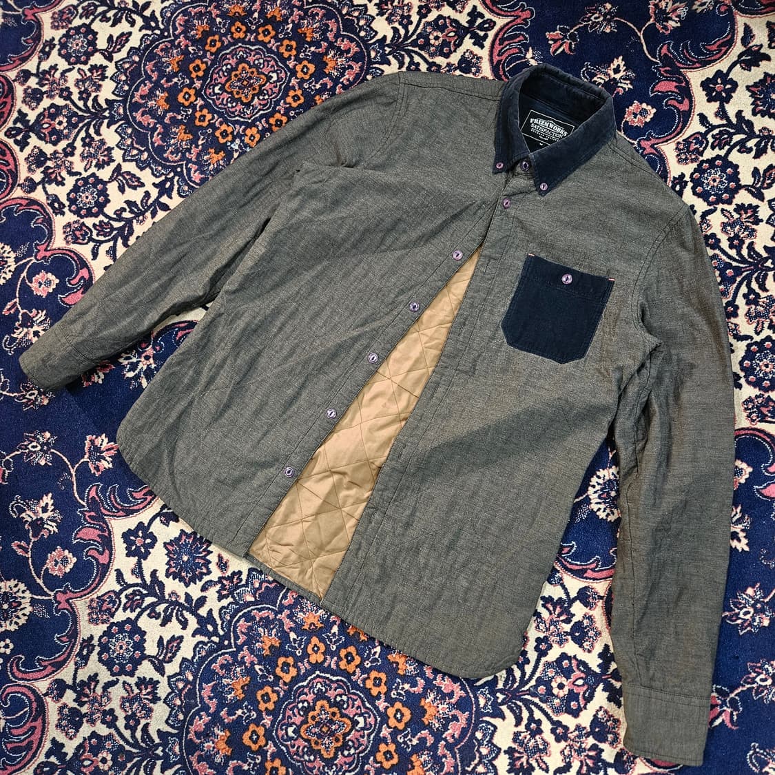 프리즘웍스 코듀로이 블럭 다이아몬드 퀄팅 셔츠 M size 상품이미지2