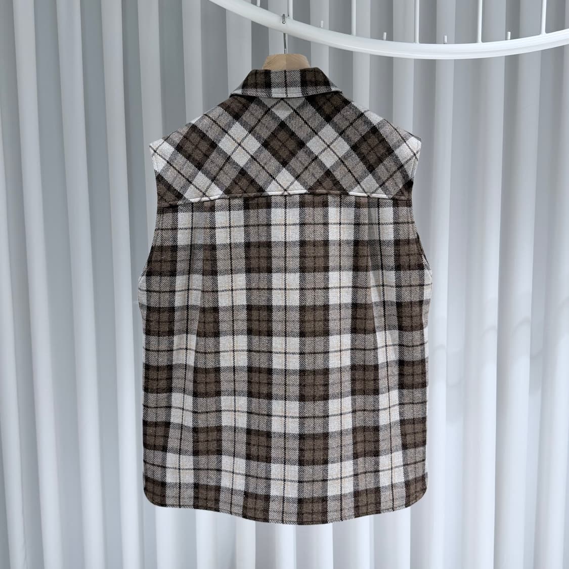 (A+/42) / 미우미우 체크 블루종 베스트 조끼 코코아 브라운 상품이미지7