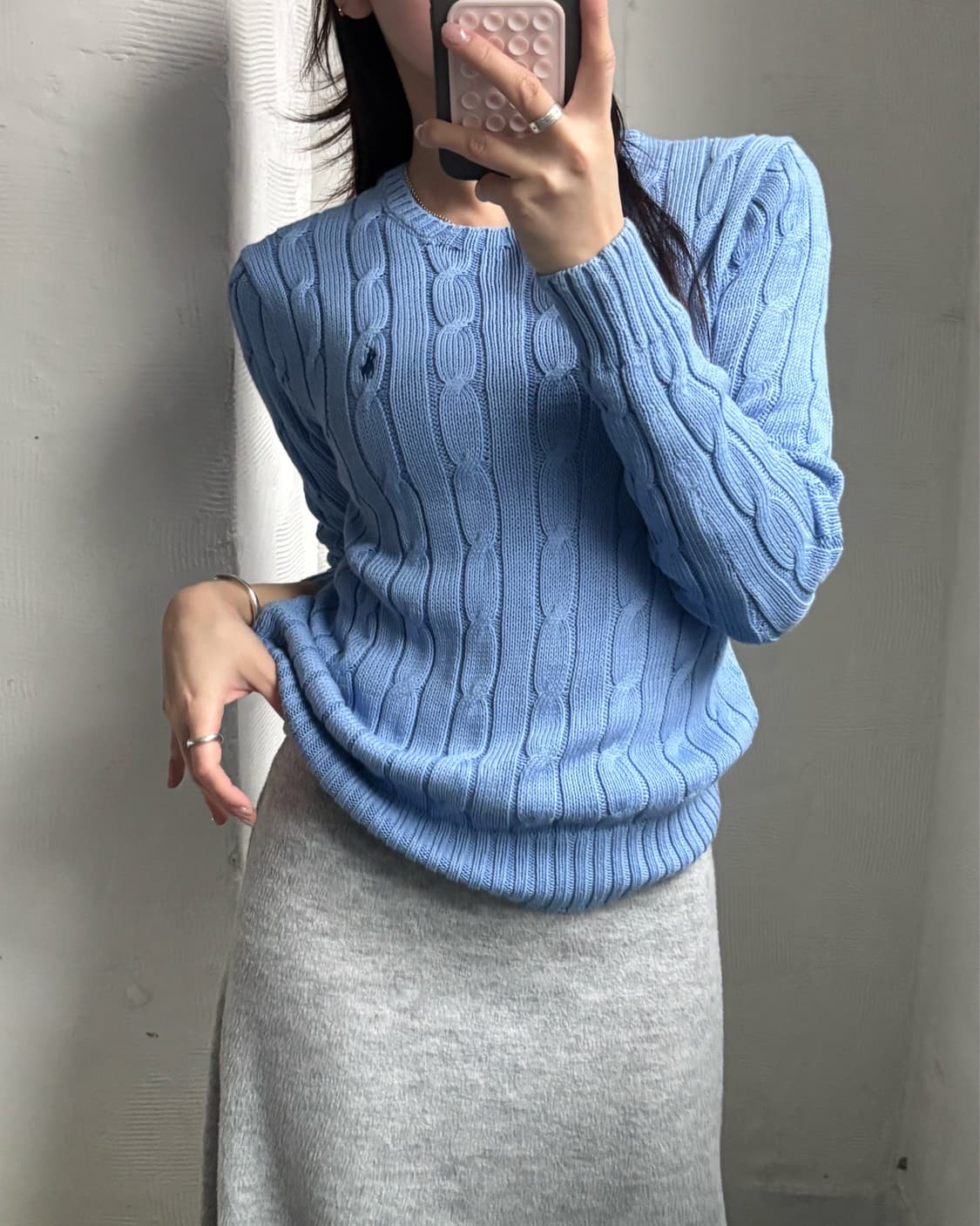 Polo 폴로 랄프로렌 QR신형 블루 피마코튼 케이블 니트 상품이미지1