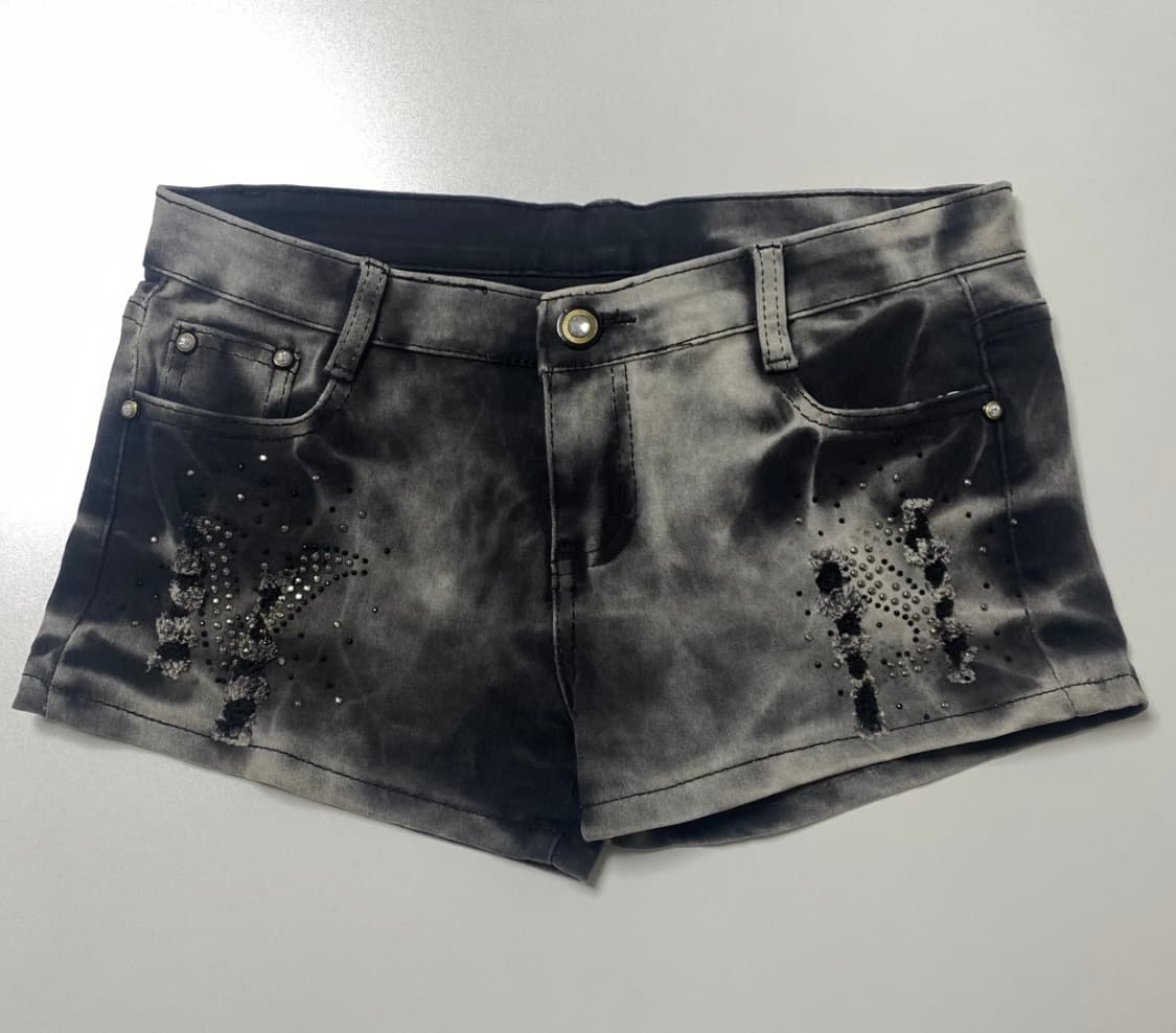빈티지 반바지 숏츠 흑청 큐빅 상품이미지1