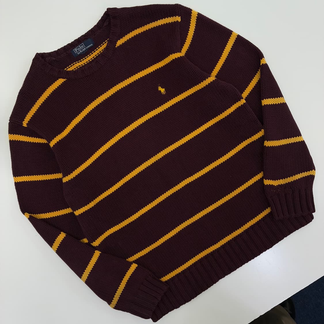 Polo 폴로 랄프로렌 버건디 우먼스 옐로우배색 라운드 니트 상품이미지2