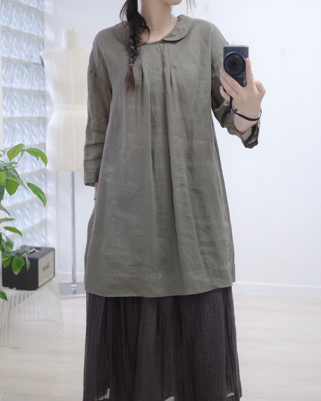 khaki round collar one-piece 상품이미지3