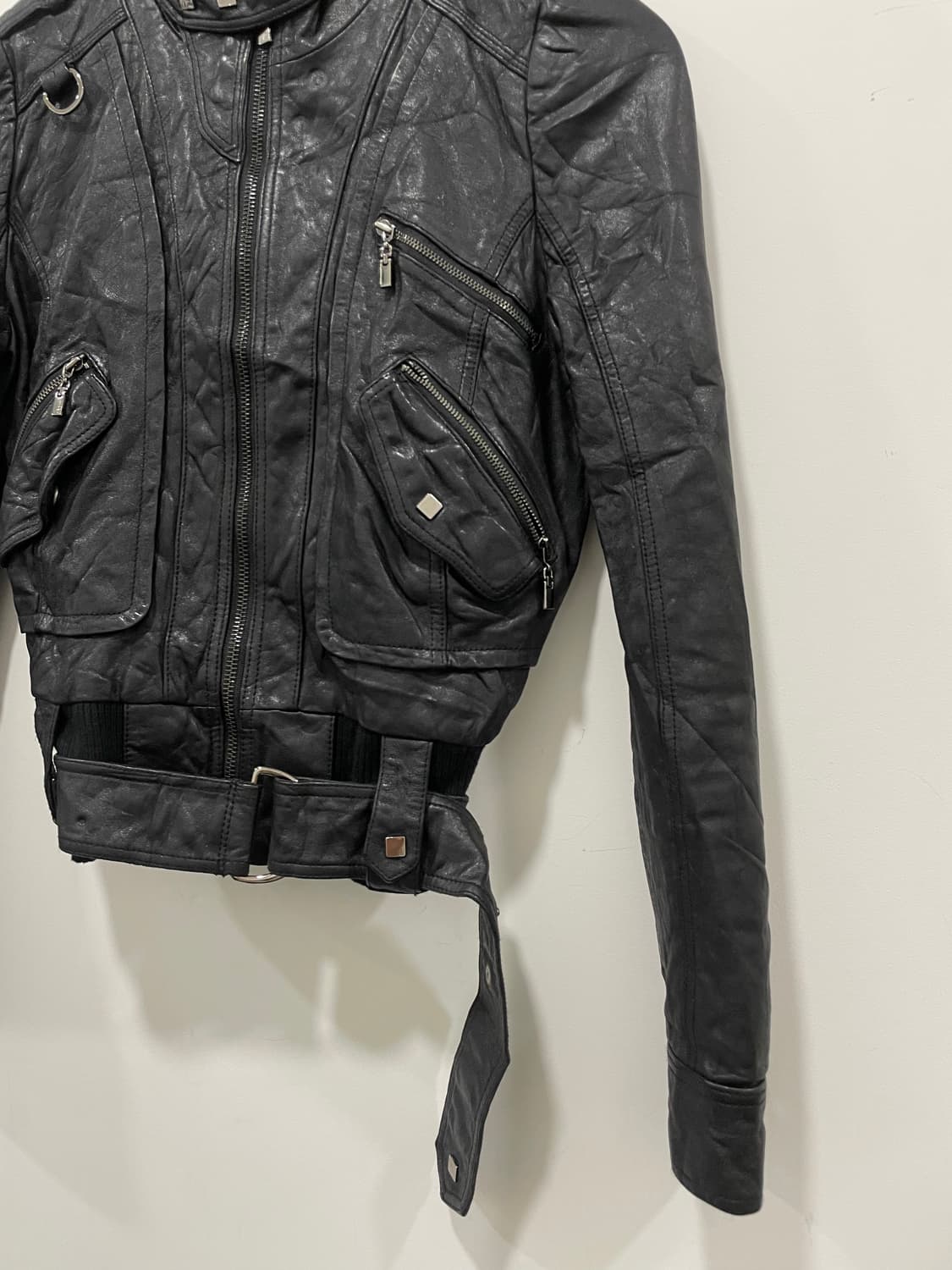 Y2K 멀티포켓 벨트 크롭 레더자켓 상품이미지6